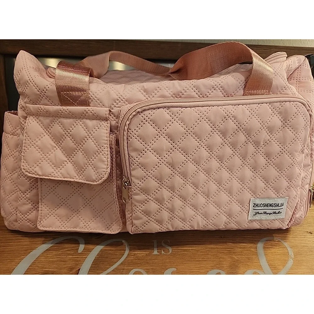 Sport Gym Bag Large Quilted Travel Duffel‎ Bag with Shoe Compartment Pink
